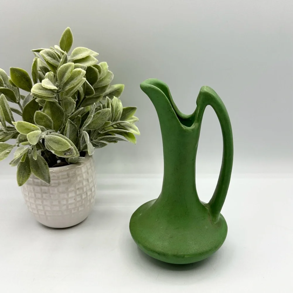 Niloak MCM, Rare Pottery Green Matte Bud Vase Pitcher. 1920s-1940s